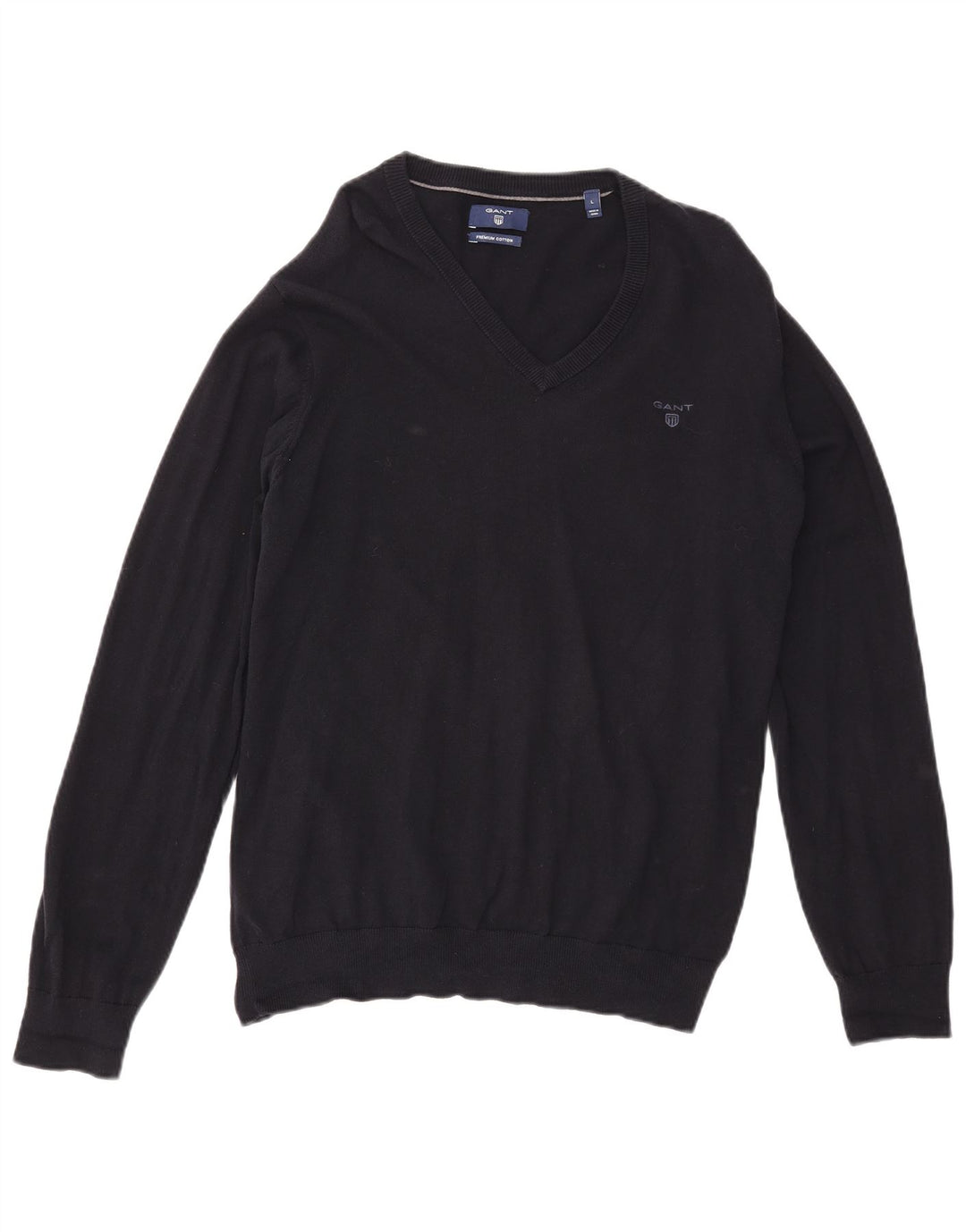 Gant Mens V-Neck Jumper Sweater Large Navy Blue Cotton