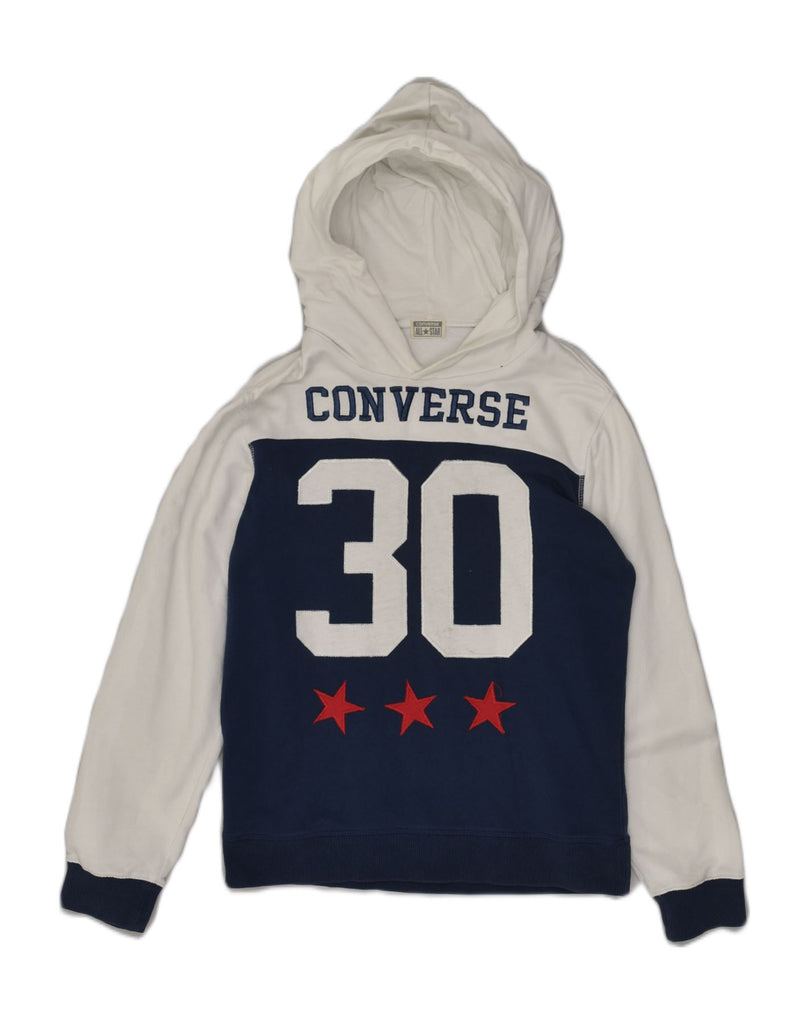 CONVERSE Boys Graphic Hoodie Jumper 13-14 Years White Colourblock Cotton | Vintage Converse | Thrift | Second-Hand Converse | Used Clothing | Messina Hembry 