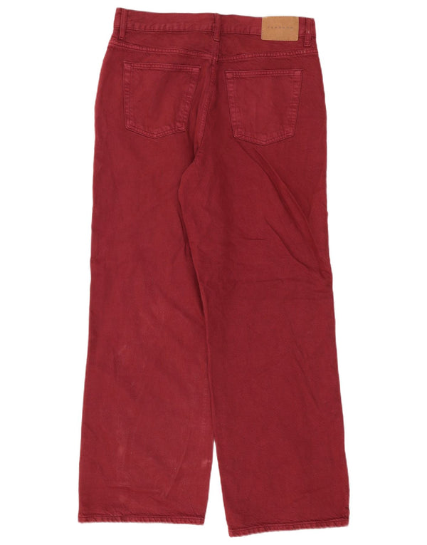 Topshop Womens High Waist Loose Jeans UK 12 Medium W30 L32 Burgundy Cotton