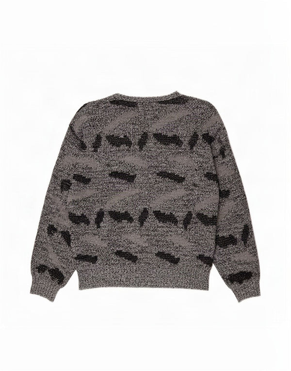 Vintage Womens Abstract Pattern Boat Neck Jumper Sweater UK 20 2XL Black