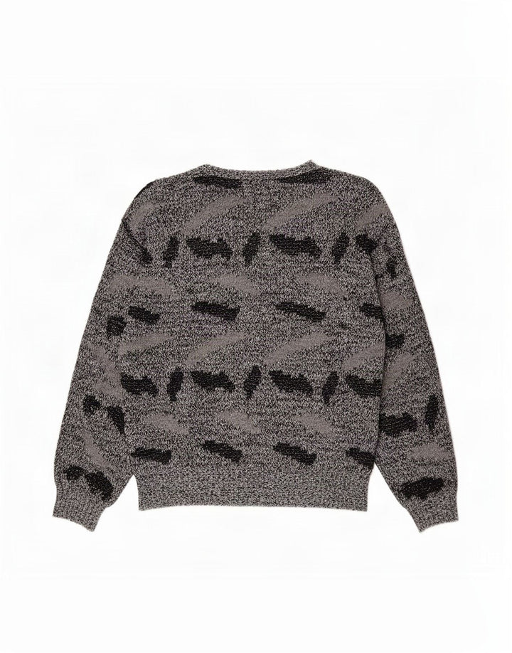 Vintage Womens Abstract Pattern Boat Neck Jumper Sweater UK 20 2XL Black