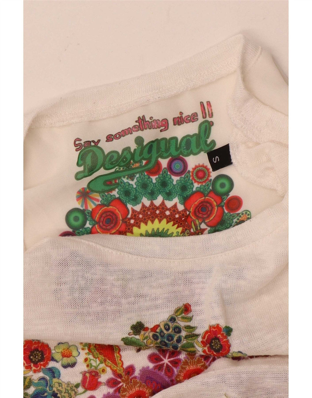 Desigual Womens Graphic Tunic Top UK 10 Small White Floral