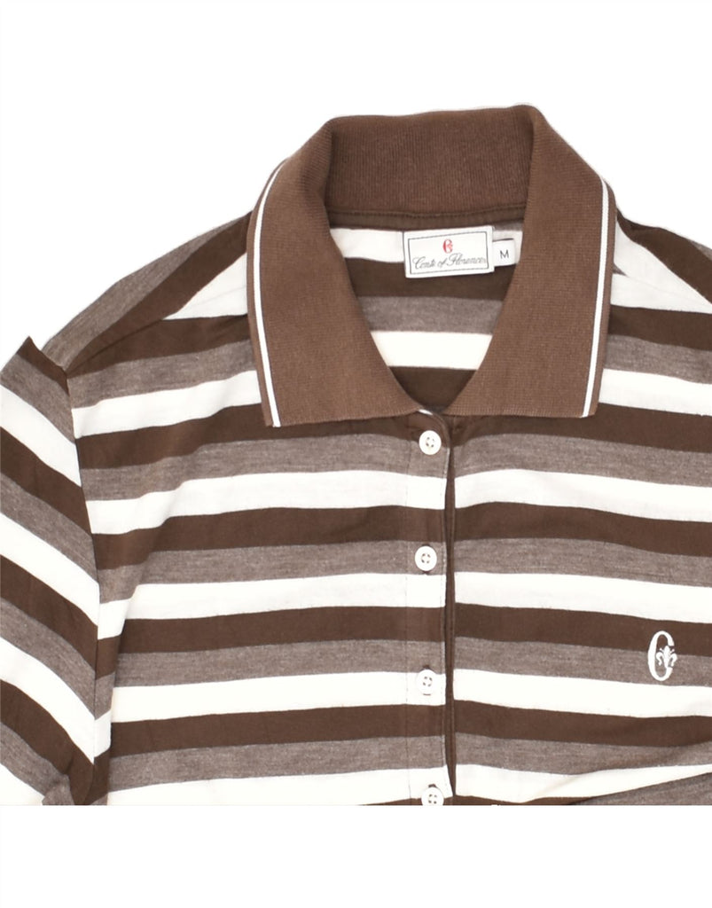 CONTE OF FLORENCE Womens Long Sleeve Polo Shirt UK 14 Medium Brown Striped | Vintage Conte of Florence | Thrift | Second-Hand Conte of Florence | Used Clothing | Messina Hembry 