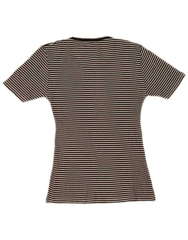 Vintage Womens T-Shirt Top UK 10 Small Black Striped