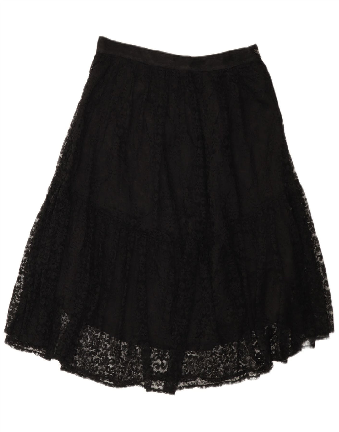 Vintage Womens Lace Tiered Skirt W30 Medium Black Floral