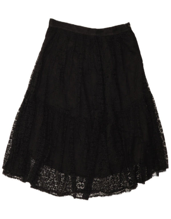 Vintage Womens Lace Tiered Skirt W30 Medium Black Floral