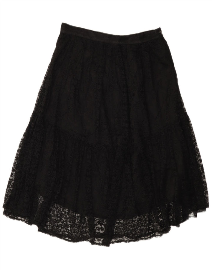 Vintage Womens Lace Tiered Skirt W30 Medium Black Floral