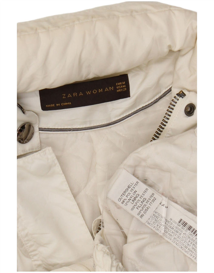 Zara Womens Hooded Bomber Jacket UK 12 Medium White Polyester