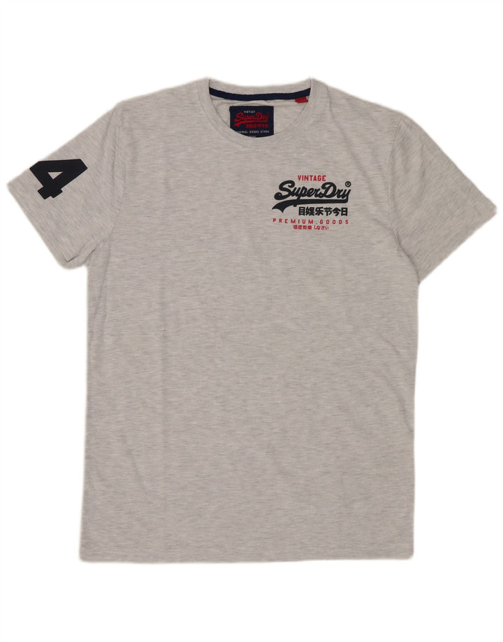 SUPERDRY Mens Graphic T-Shirt Top Medium Grey Flecked Cotton
