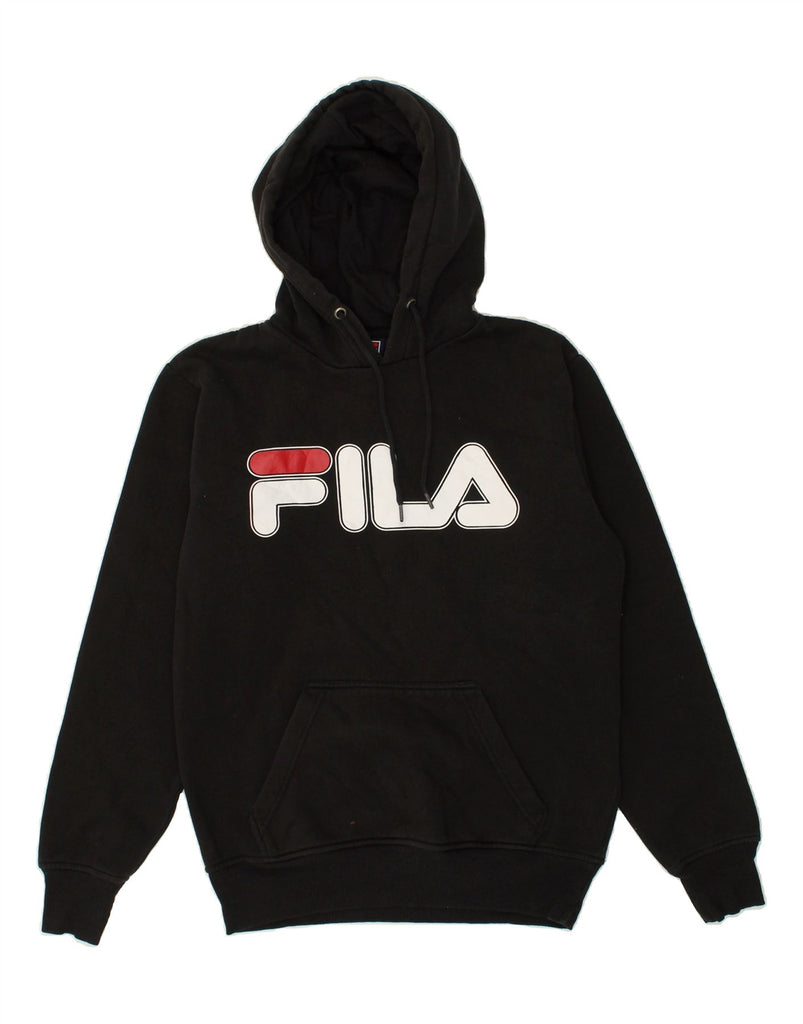 FILA Mens Graphic Hoodie Jumper Medium Black Polyester | Vintage Fila | Thrift | Second-Hand Fila | Used Clothing | Messina Hembry 