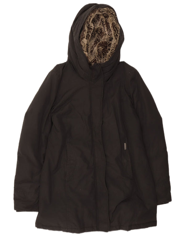 Woolrich Womens Hooded Padded Jacket UK 14 Medium Black Cotton