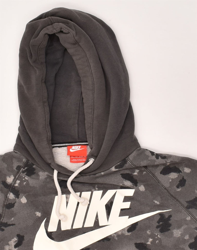 NIKE Womens Graphic Hoodie Jumper UK 6 XS Grey Camouflage Cotton | Vintage Nike | Thrift | Second-Hand Nike | Used Clothing | Messina Hembry 