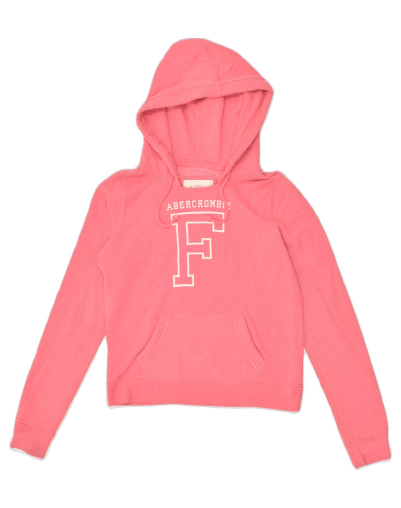 ABERCROMBIE & FITCH Womens Graphic Hoodie Jumper UK 12 Medium Pink Cotton | Vintage Abercrombie & Fitch | Thrift | Second-Hand Abercrombie & Fitch | Used Clothing | Messina Hembry 