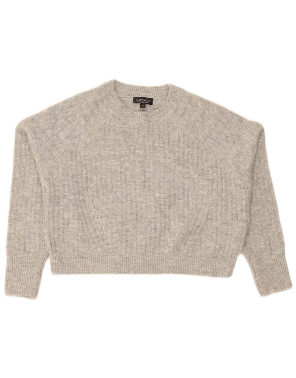 Topshop Womens Crop Crew Neck Jumper Sweater UK 10 Small Grey Flecked