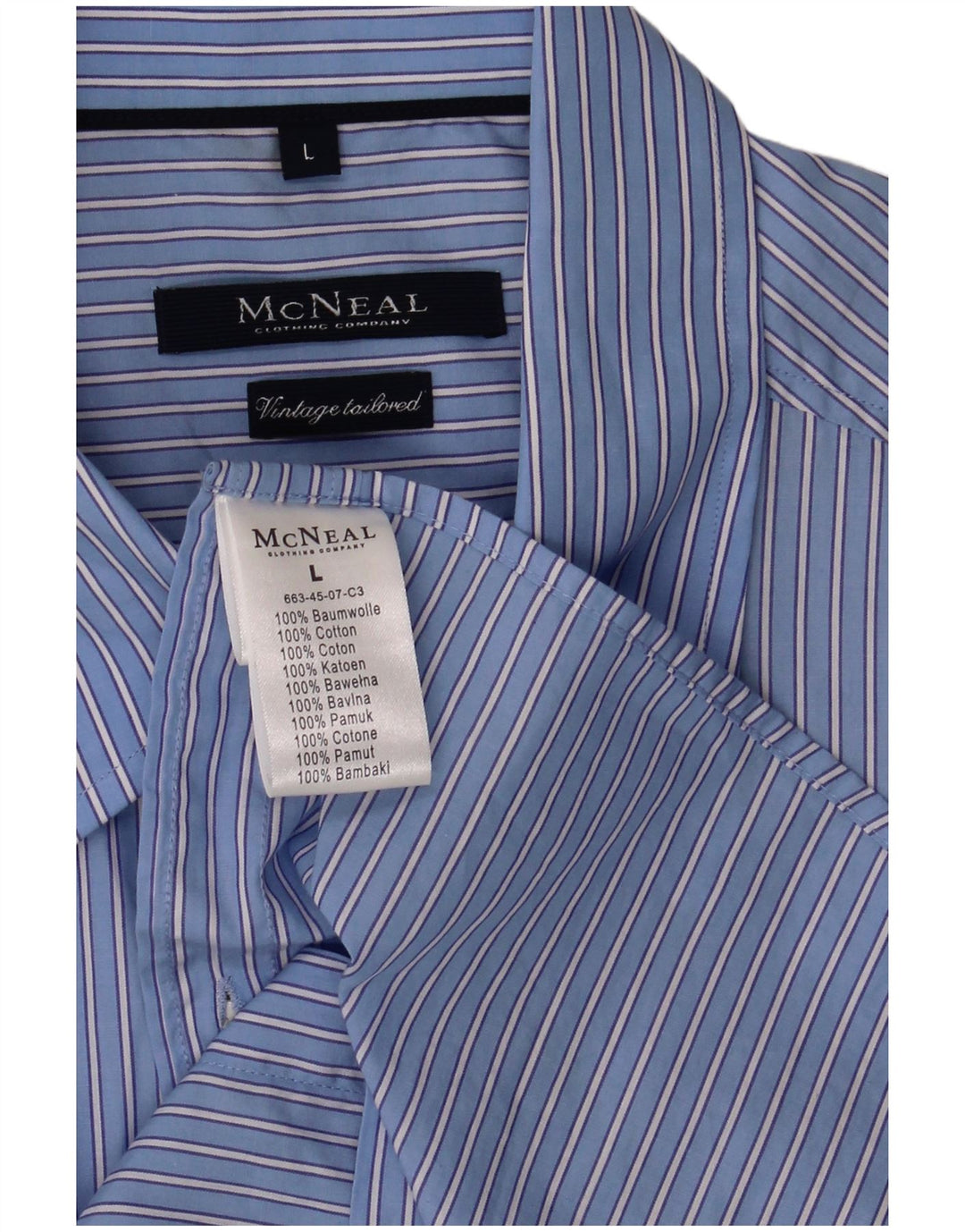 MC Neal Mens Short Sleeve Shirt Large Blue Striped Cotton