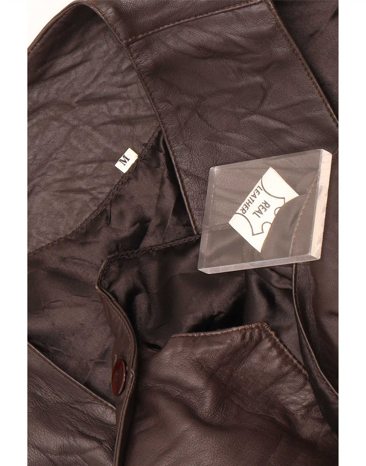 Vintage Mens Leather Waistcoat Medium Brown