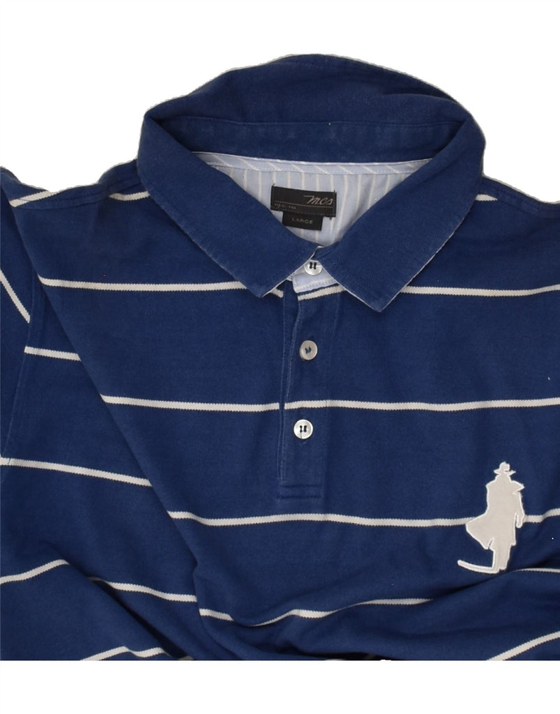 MARLBORO CLASSICS Mens Polo Shirt Large Navy Blue Striped Cotton | Vintage Marlboro Classics | Thrift | Second-Hand Marlboro Classics | Used Clothing | Messina Hembry 