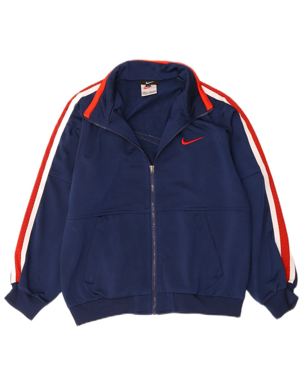 Nike Boys Tracksuit Top Jacket 10-11 Years Medium Navy Blue Colourblock