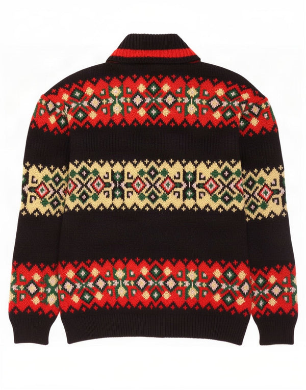 Foxhound Mens Roll Neck Jumper Sweater Large Black Fair Isle