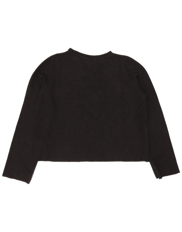 Zara Womens Crop Graphic Top Long Sleeve UK 14 Medium Black Floral