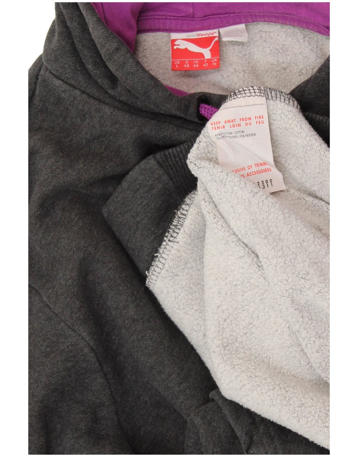 PUMA Womens Graphic Hoodie Jumper UK 14 Large Grey Cotton