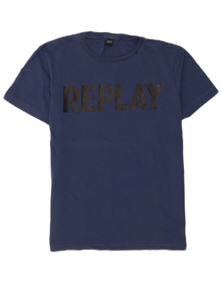 Replay Mens Regular Graphic T-Shirt Top Medium Navy Blue