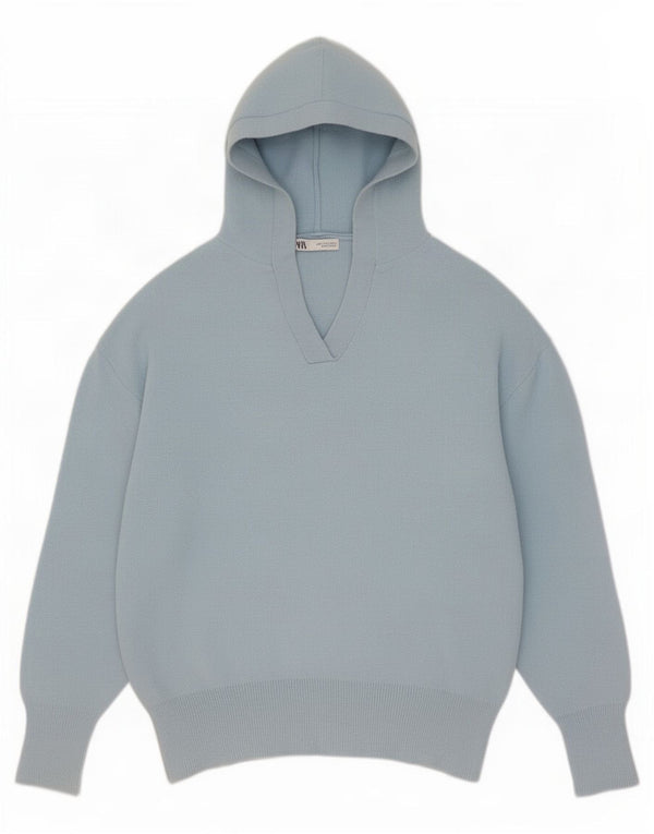 Zara Womens Hooded Oversized Jumper Sweater UK 14 Medium Blue