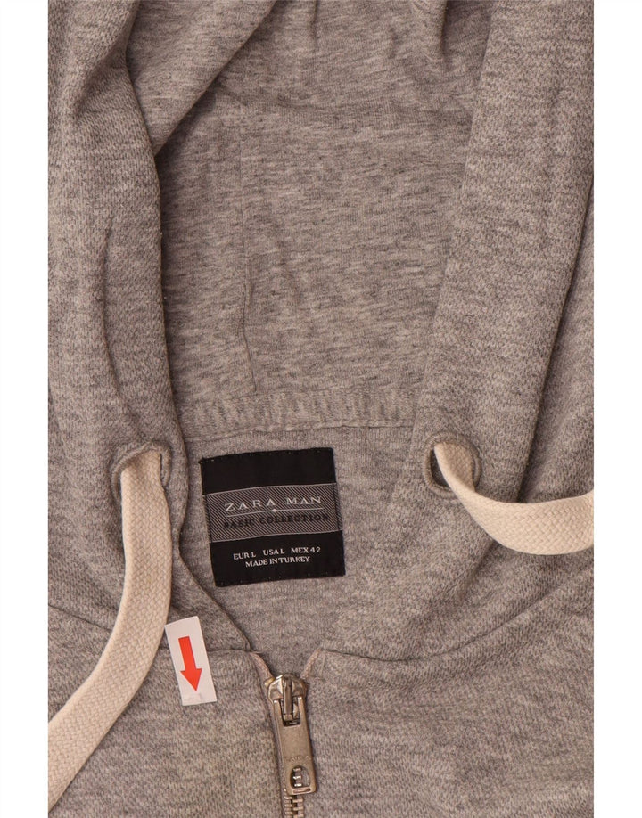 Zara Mens Zip Hoodie Sweater Large Grey Flecked