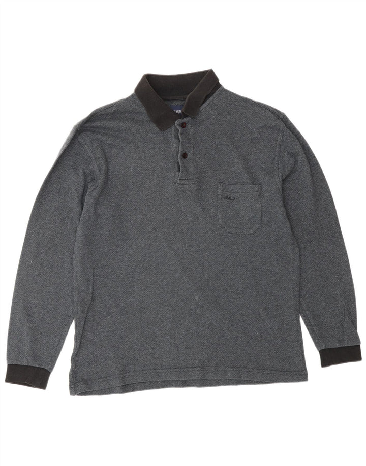 LOUIS FERAUD Mens Long Sleeve Polo Shirt Medium Grey Cotton