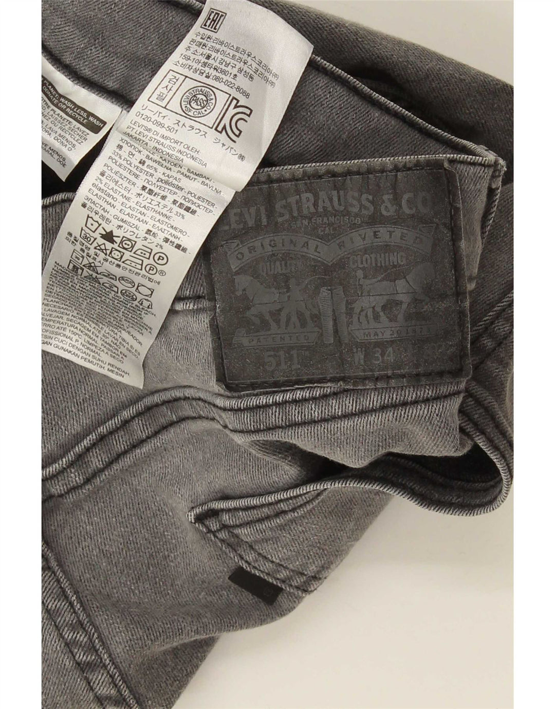 Levi's Mens 511 Slim Jeans W34 L30 Grey Cotton