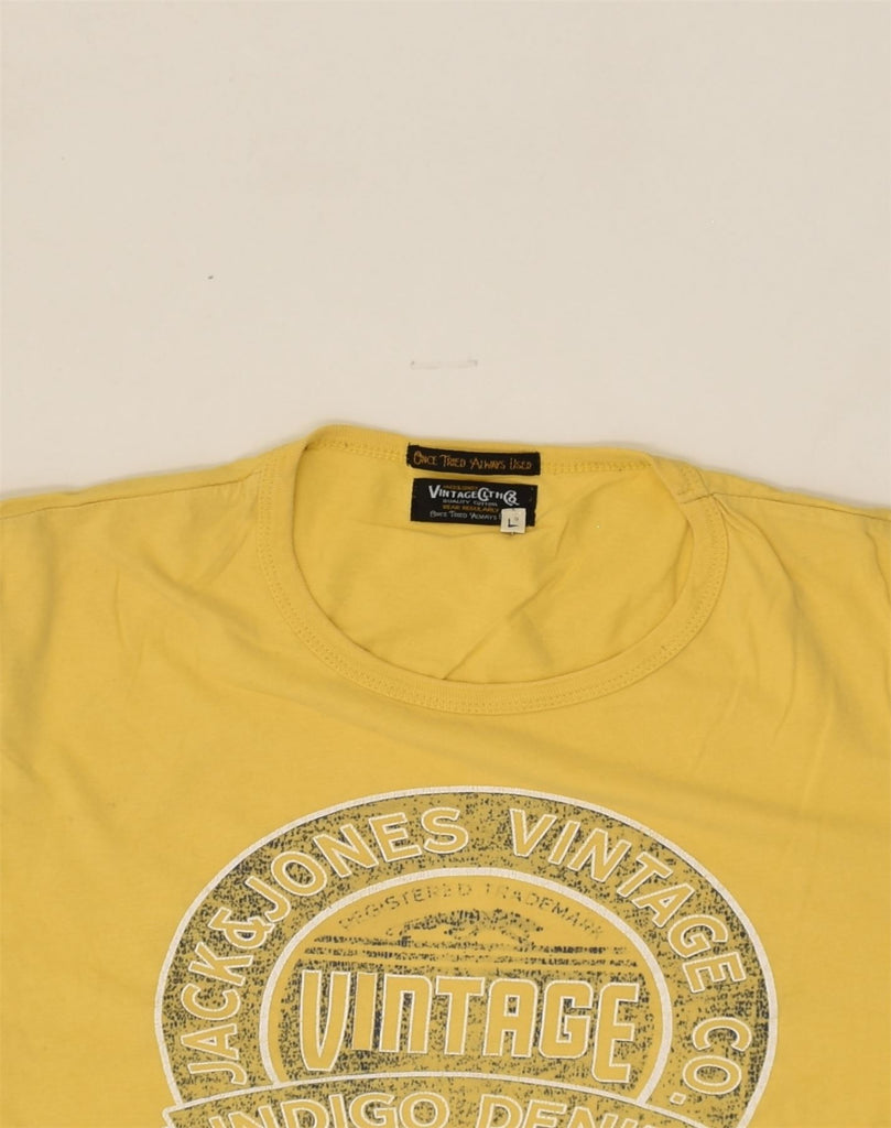 JACK & JONES Womens Graphic T-Shirt Top UK 14 Large Yellow Cotton | Vintage Jack & Jones | Thrift | Second-Hand Jack & Jones | Used Clothing | Messina Hembry 