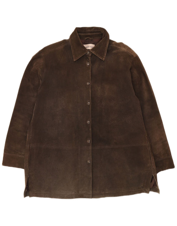 ELENA MIRO Womens Oversized Suede Jacket UK 14 Large Brown Leather