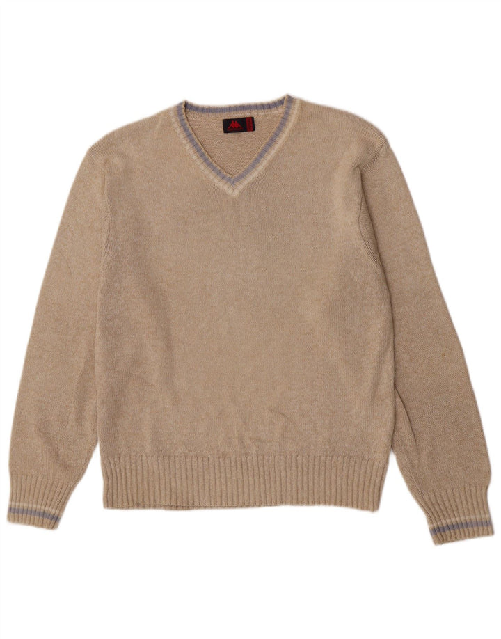 Kappa Mens V-Neck Jumper Sweater Medium Beige Cotton