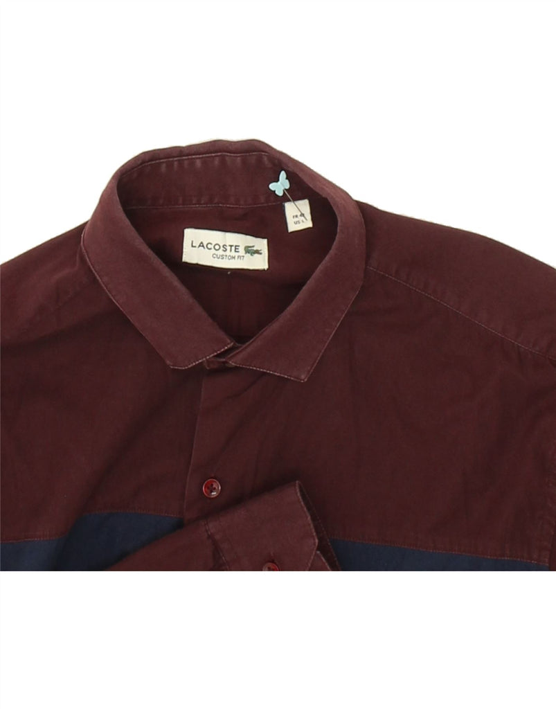 LACOSTE Mens Custom Fit Shirt Size 42 Large Burgundy Colourblock Cotton | Vintage Lacoste | Thrift | Second-Hand Lacoste | Used Clothing | Messina Hembry 