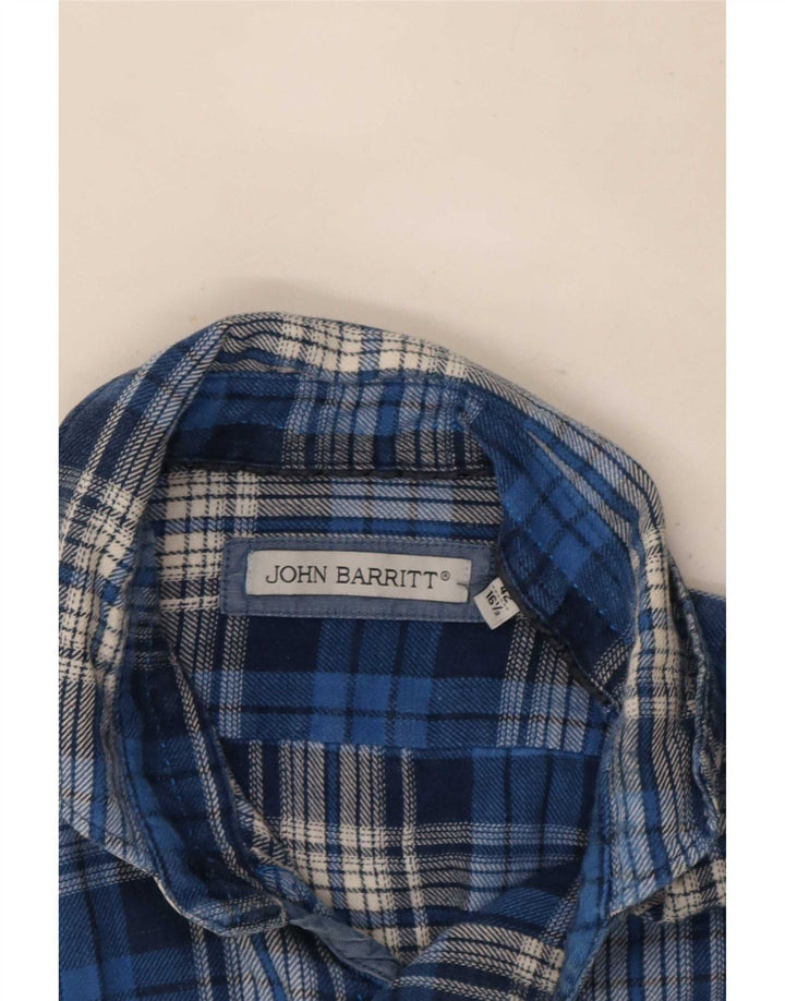 John Barritt Mens Flannel Shirt Size 42 16 1/2 Large Blue Check Cotton