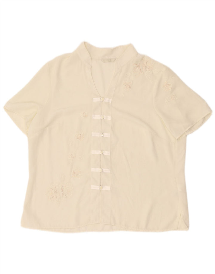 Marks & Spencer Womens Blouse Top UK 16 Large  Off White Floral Polyester