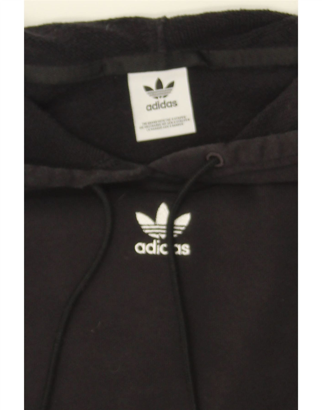 ADIDAS Womens Crop Hoodie Jumper UK 12 Medium Black Vintage Adidas and Second-Hand Adidas from Messina Hembry 