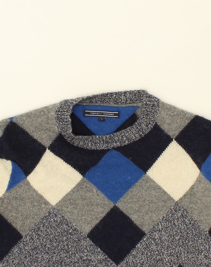 TOMMY HILFIGER Mens Cardigan Sweater Small Grey Argyle/Diamond Wool | Vintage Tommy Hilfiger | Thrift | Second-Hand Tommy Hilfiger | Used Clothing | Messina Hembry 