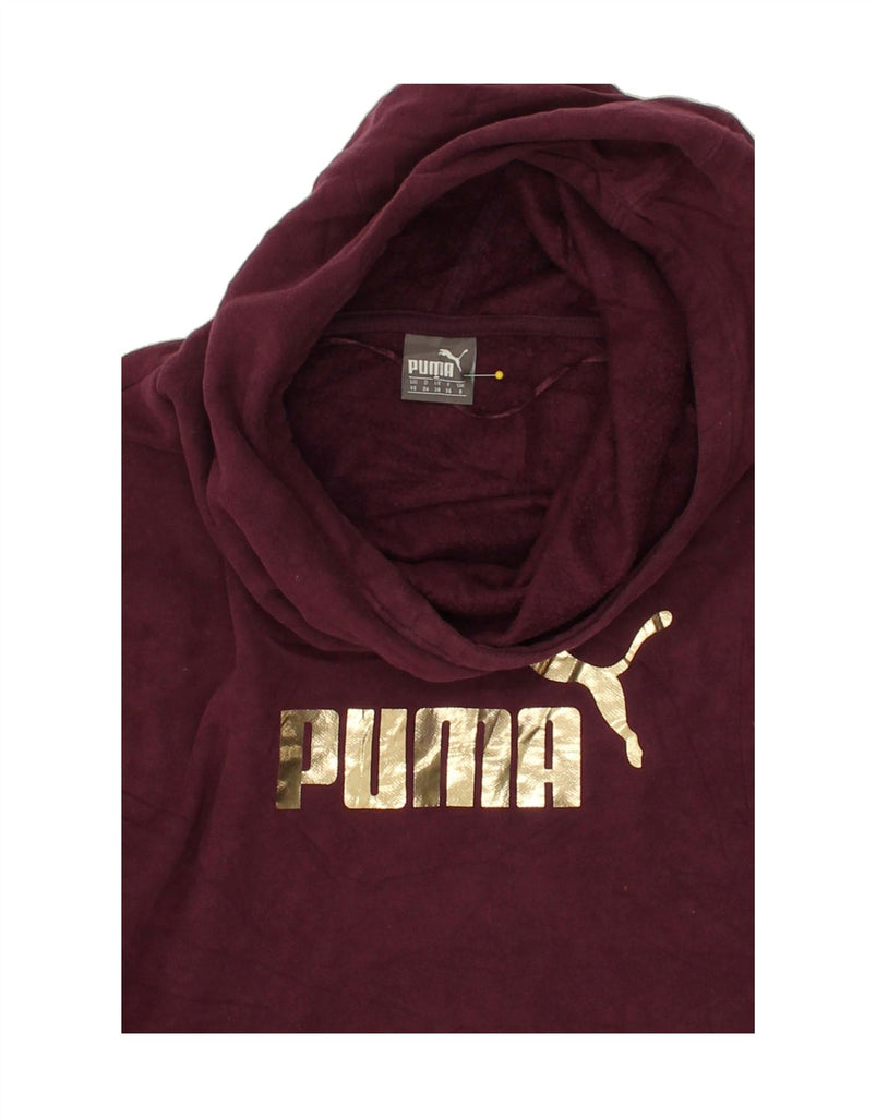 PUMA Womens Graphic Hoodie Jumper UK 8 Small Maroon Cotton | Vintage Puma | Thrift | Second-Hand Puma | Used Clothing | Messina Hembry 