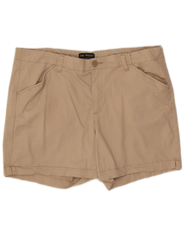 Lee Womens Mid Rise Regular Fit Casual Shorts US 18 2XL W38  Beige Cotton