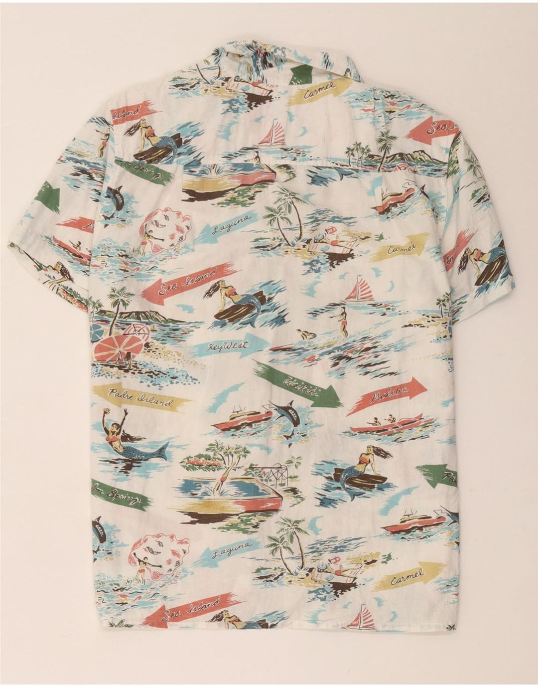 John Lewis Mens Abstract Pattern Short Sleeve Shirt Medium White Hawaiian