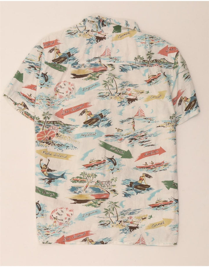 John Lewis Mens Abstract Pattern Short Sleeve Shirt Medium White Hawaiian