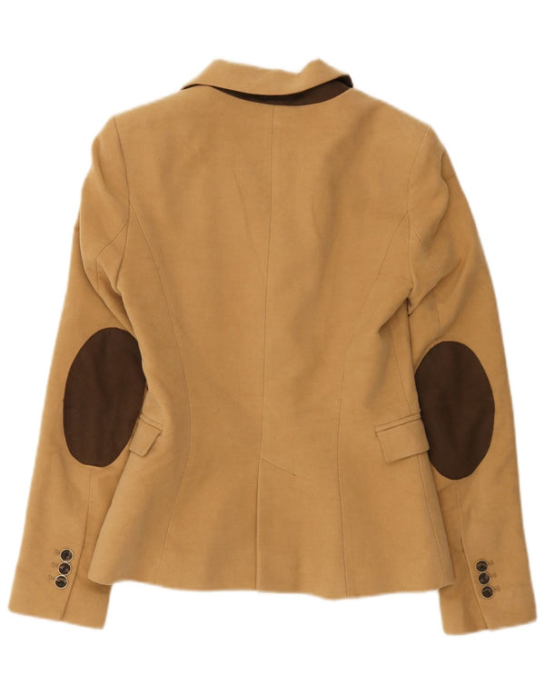Zara Womens 1 Button Blazer Jacket UK 6 XS Brown Cotton