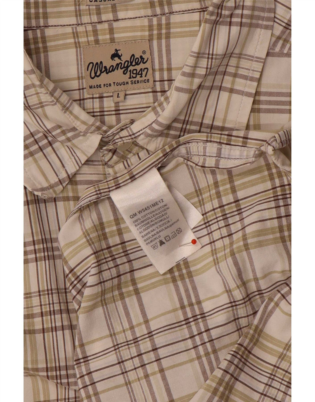 Wrangler Mens Short Sleeve Shirt Large Beige Check Cotton