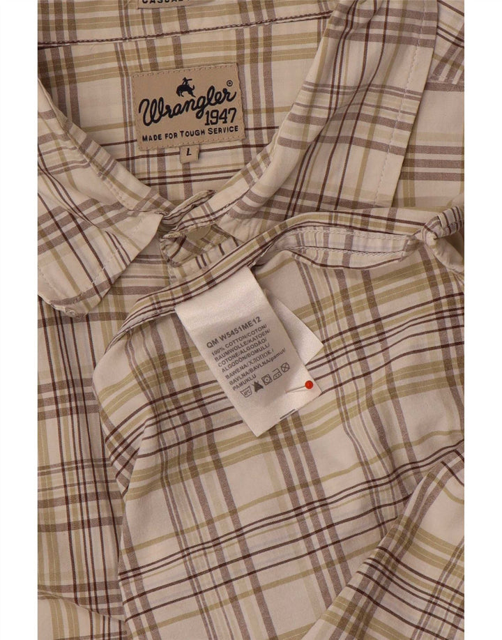 Wrangler Mens Short Sleeve Shirt Large Beige Check Cotton