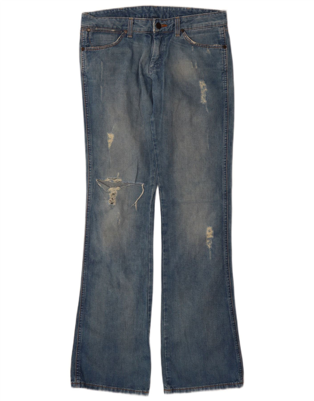 Wrangler Womens Megan Distressed Bootcut Jeans W28 L34 Blue Cotton