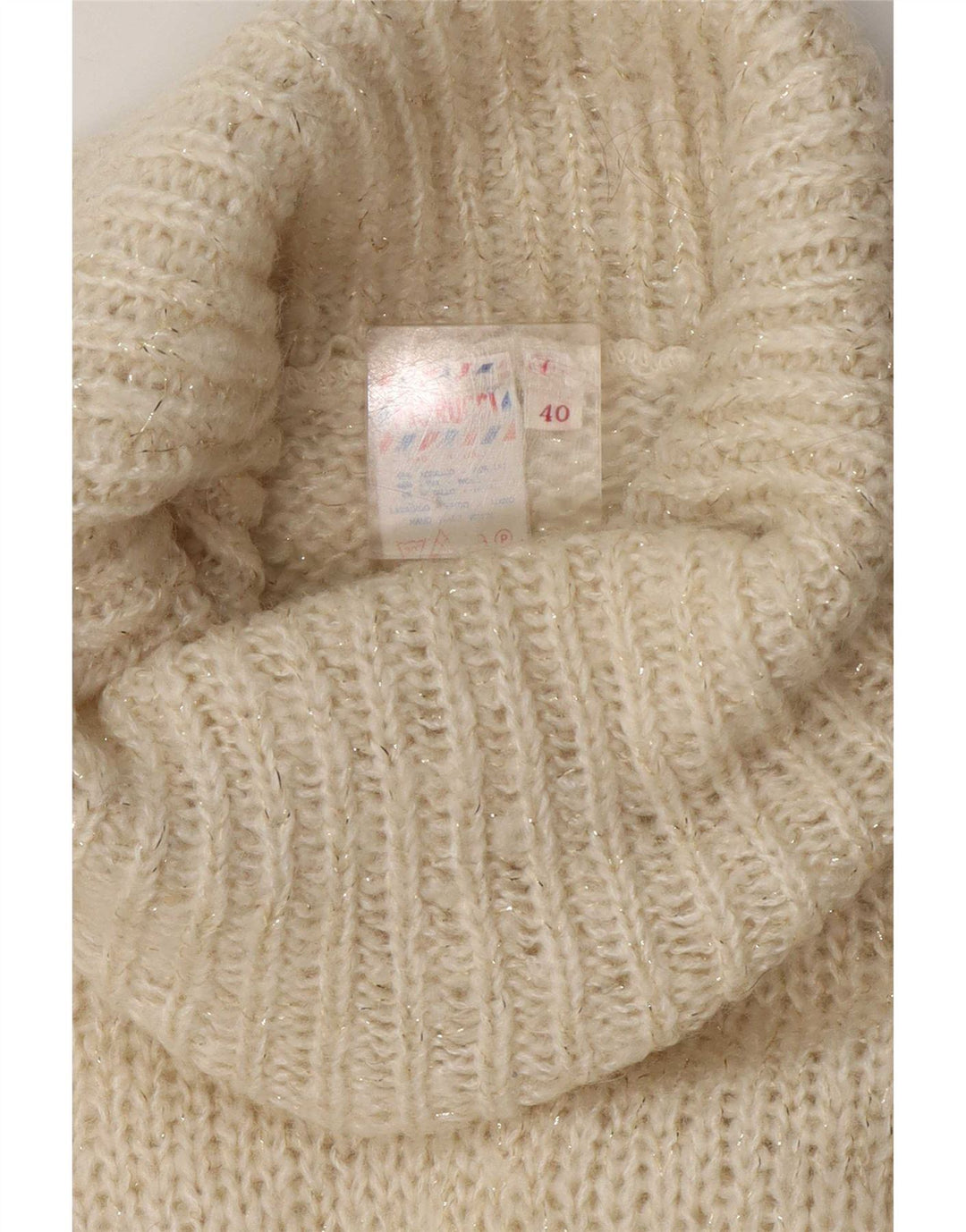 Fiorucci Womens Roll Neck Jumper Sweater EU 40 Medium White Retro