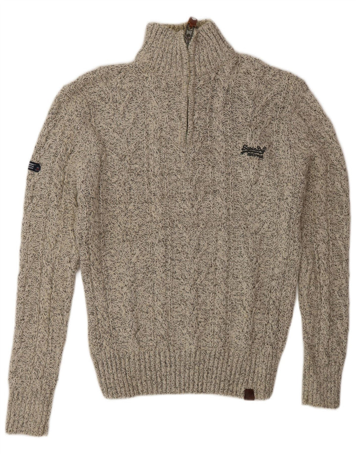 Superdry Mens Zip Neck Jumper Sweater Medium Grey Flecked Acrylic