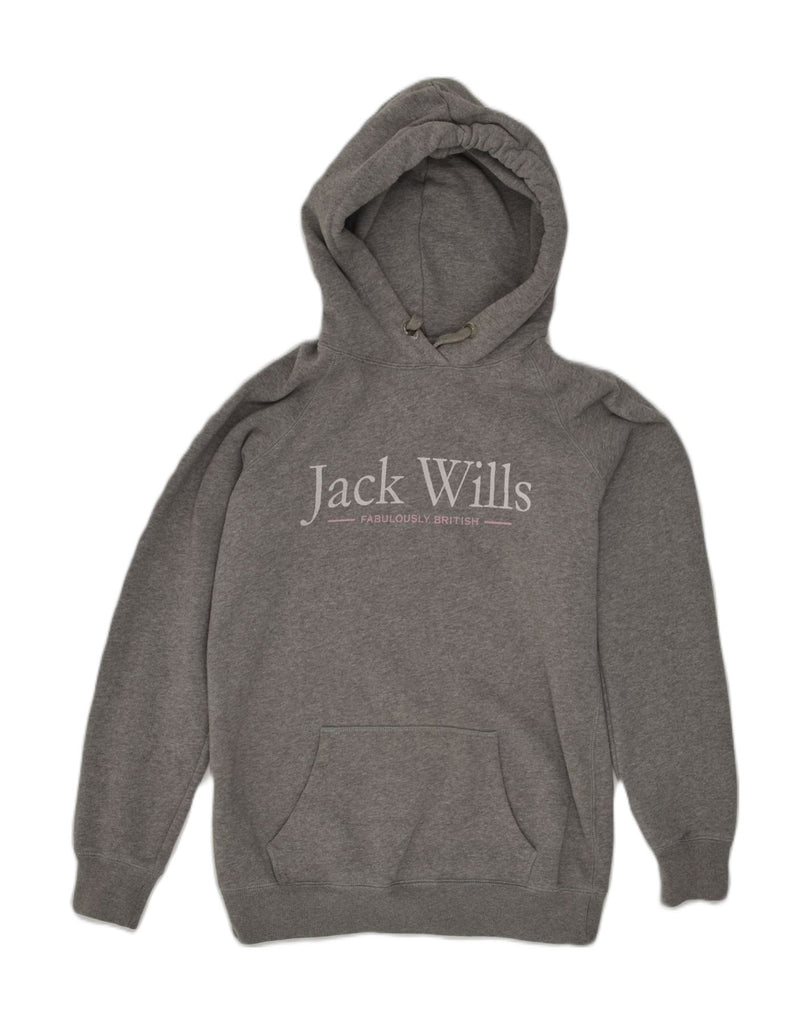 JACK WILLS Womens Loose Fit Graphic Hoodie Jumper UK 6 XS  Grey Cotton | Vintage Jack Wills | Thrift | Second-Hand Jack Wills | Used Clothing | Messina Hembry 