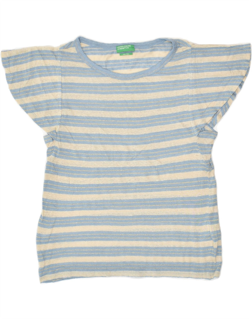 BENETTON Womens T-Shirt Top UK 14 Large Blue Striped Linen | Vintage Benetton | Thrift | Second-Hand Benetton | Used Clothing | Messina Hembry 